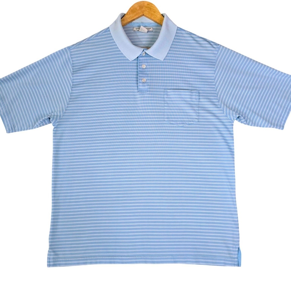 Knightsbridge Mens Size L Golf Polo Shirt Blue White Striped Pocket Short Sleeve